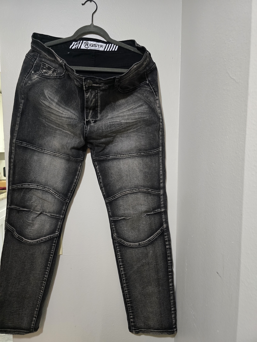 RGSTR Men's Washed Black Moto Biker Slim Jeans Size 38